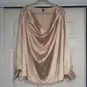 SHEIN Satin Blouse with Pearl Accents in Cream
